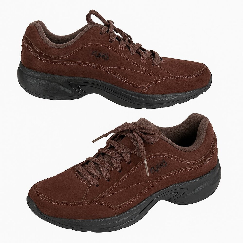Ryka Women’s Walking Shoes Brown Suede Leather Sneakers Size 8M Comfort Fitness